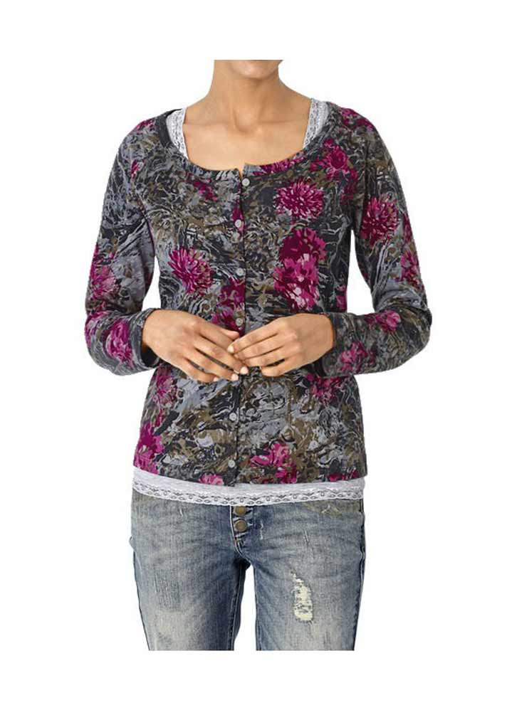 Heine - Best Connections Damen Shirtjacke, grau-pink-bunt