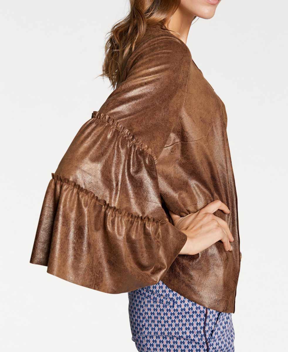 RICK CARDONA Damen Designer-Lederimitatjacke, cognac