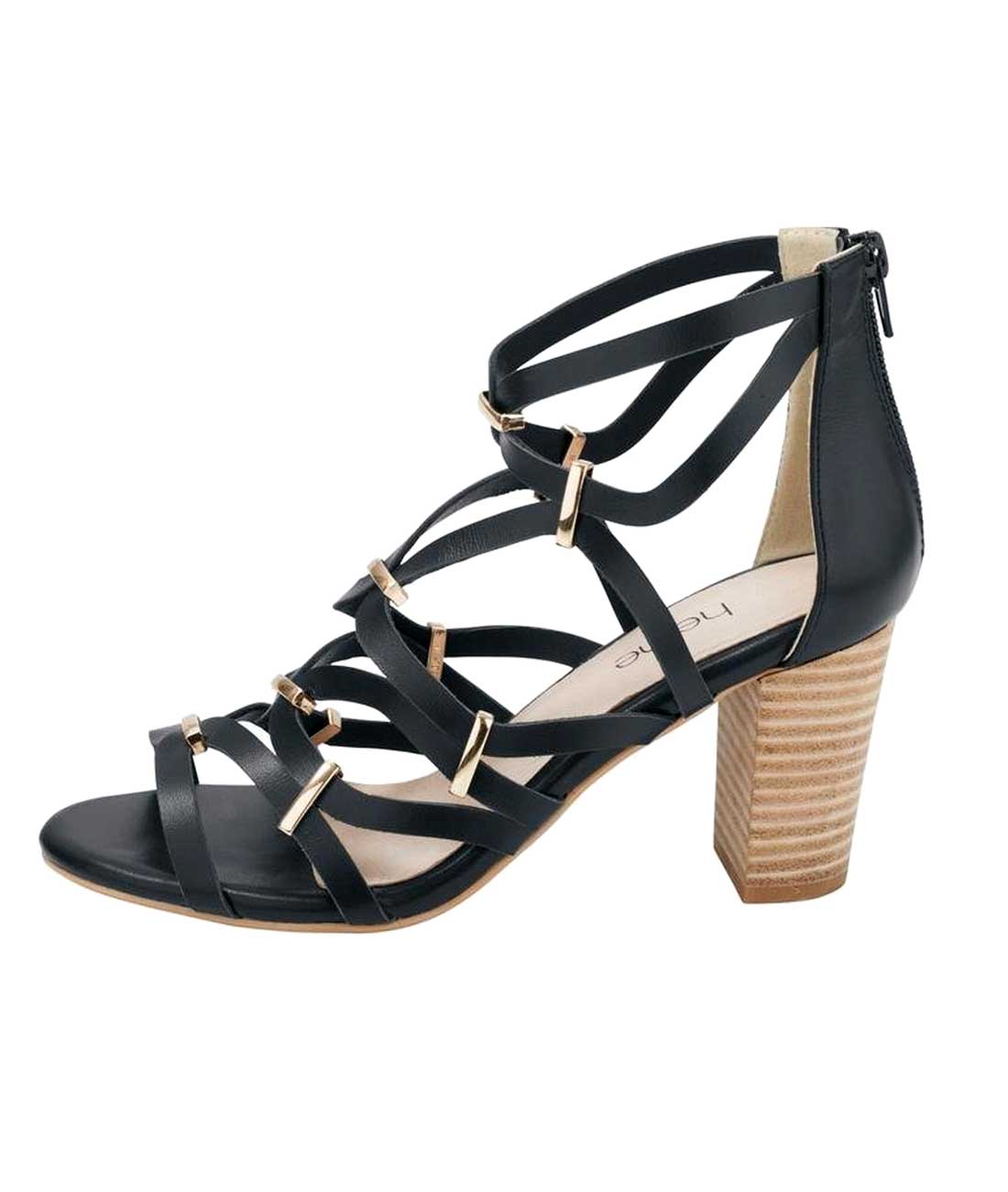 HEINE Damen Leder-Sandalette, schwarz