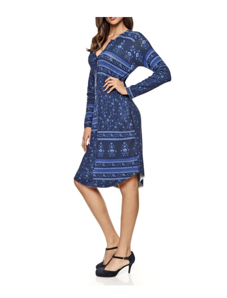 Heine - Best Connections Damen Strickkleid, blau-bunt