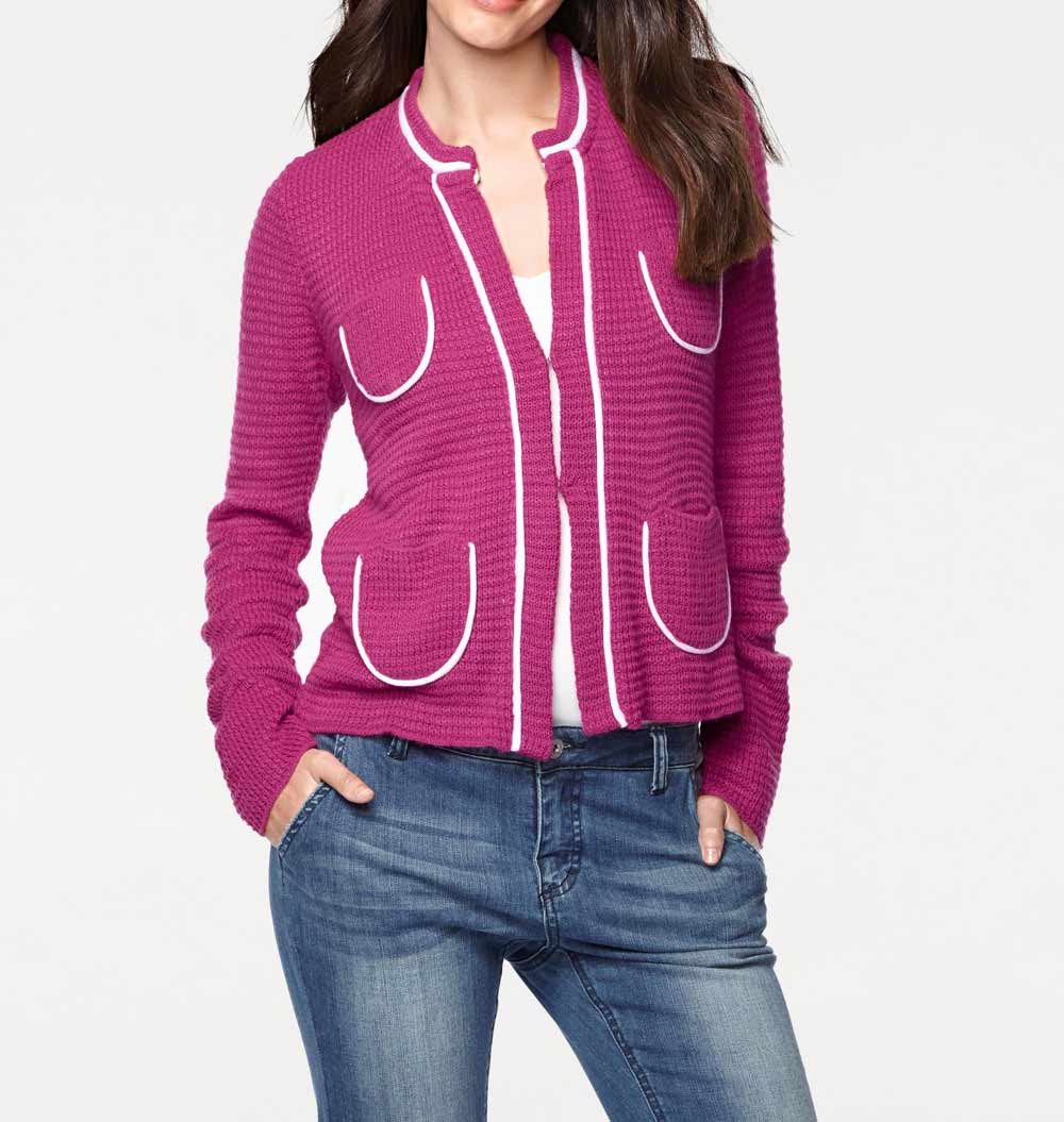 RICK CARDONA Damen Designer-Cardigan, pink-weiß