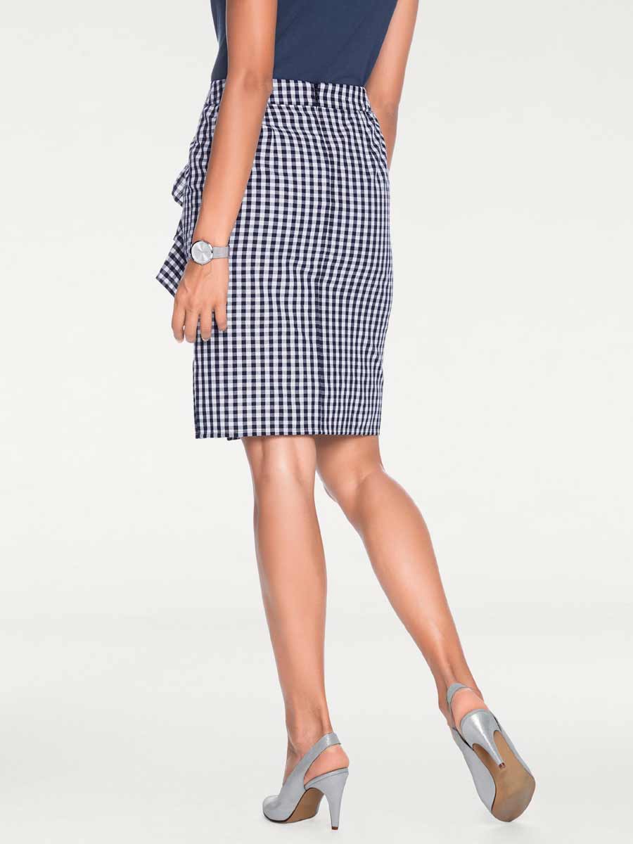 ASHLEY BROOKE Damen Designer-Stiftrock m. Volant, blau-weiß