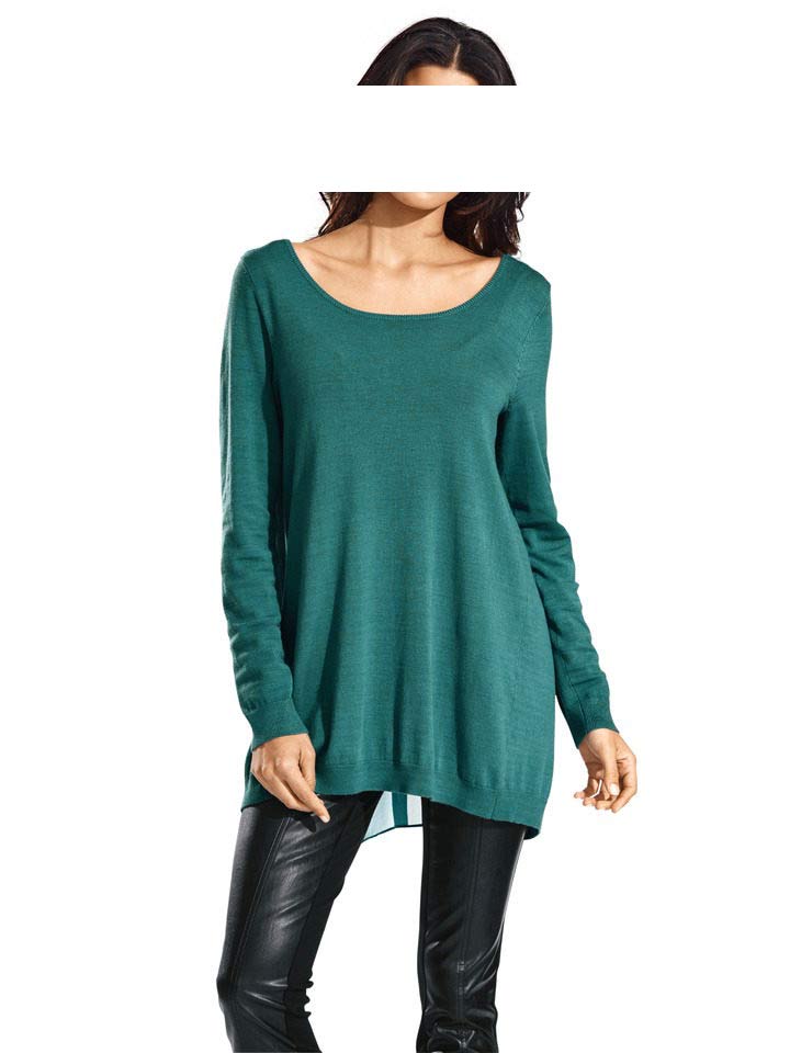 HEINE - BEST CONNECTIONS Damen Pullover m. Chiffon, petrol