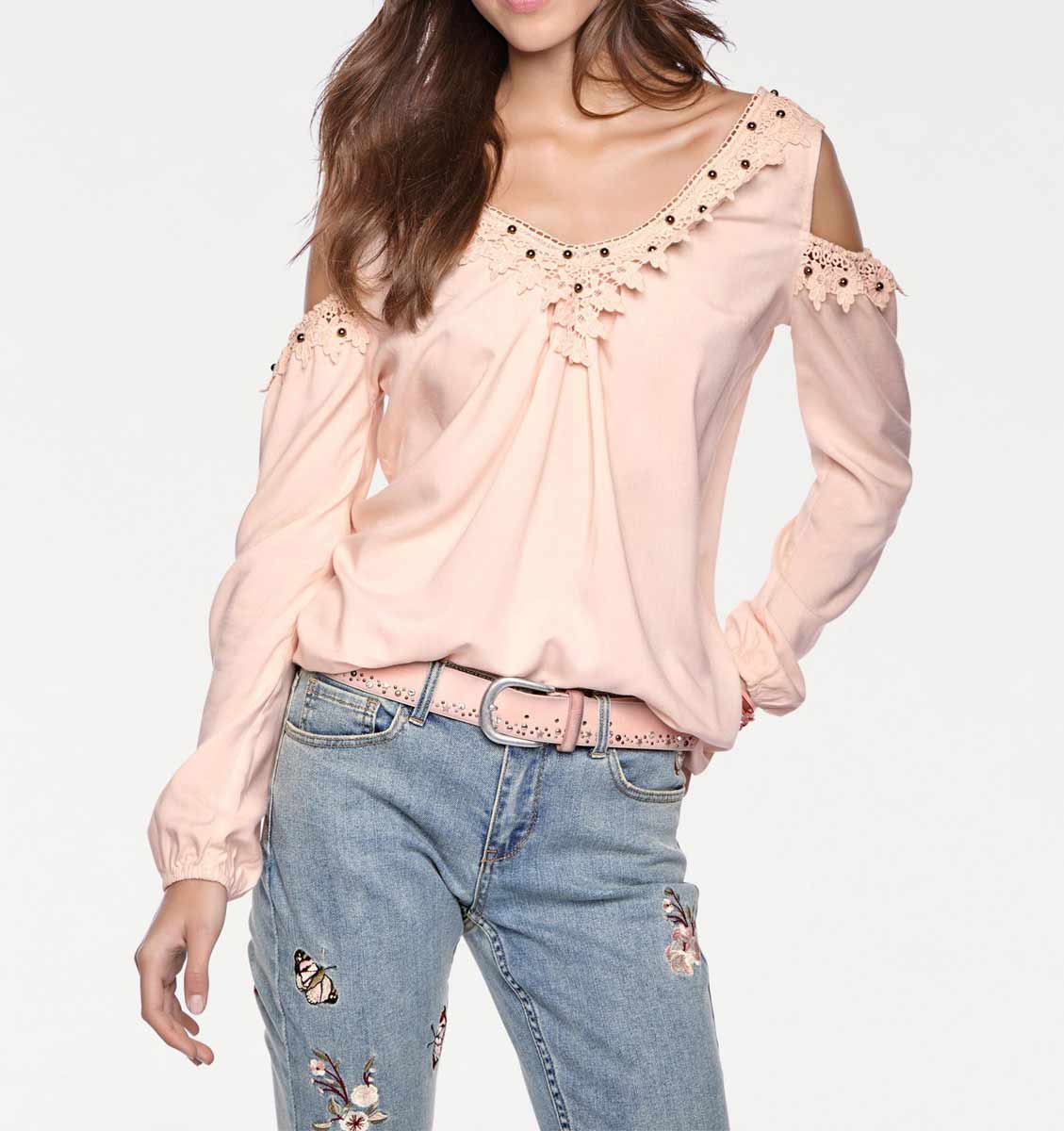 LINEA TESINI Damen Designer-Spitzenbluse m. Perlen, rosa