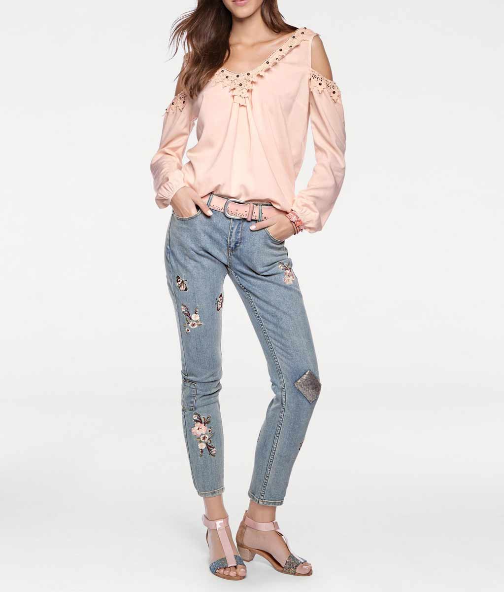 LINEA TESINI Damen Designer-Spitzenbluse m. Perlen, rosa