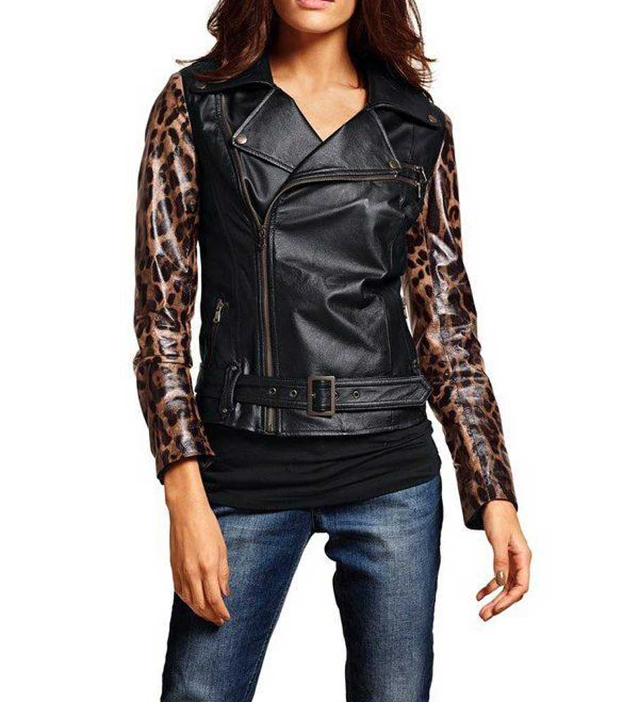 RICK CARDONA Damen Designer-Lederjacke, schwarz, Leo