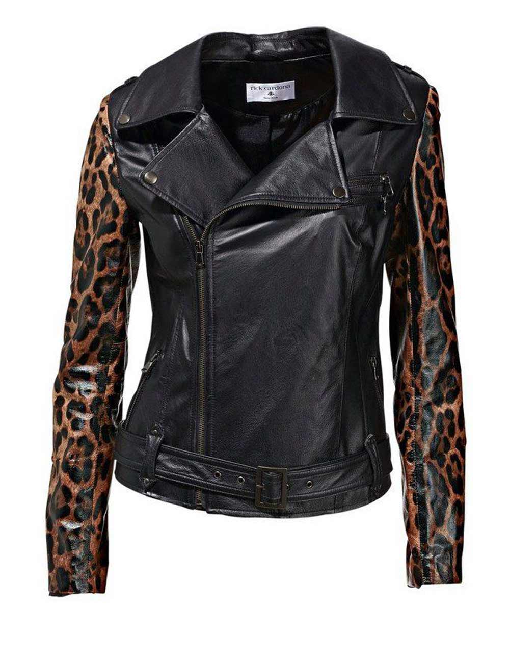RICK CARDONA Damen Designer-Lederjacke, schwarz, Leo