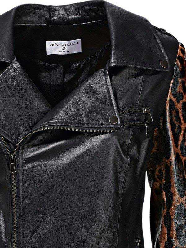 RICK CARDONA Damen Designer-Lederjacke, schwarz, Leo