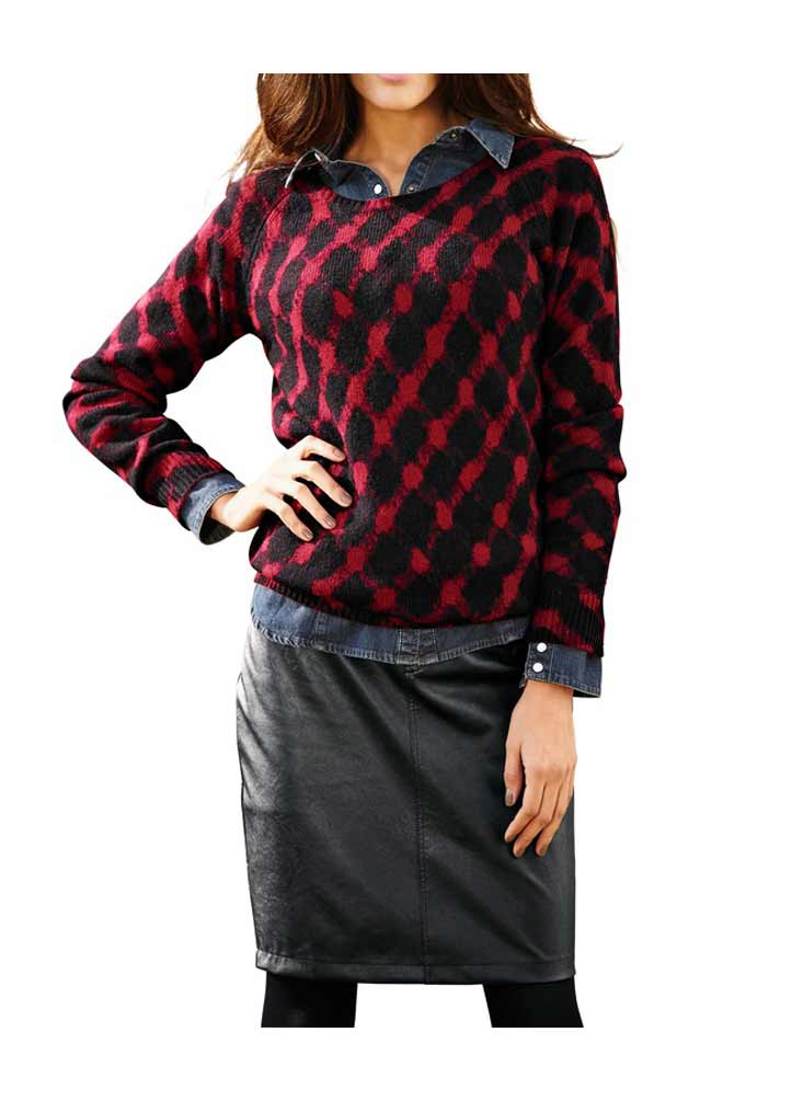 Heine-Best Connections Damen Pullover, rot-schwarz