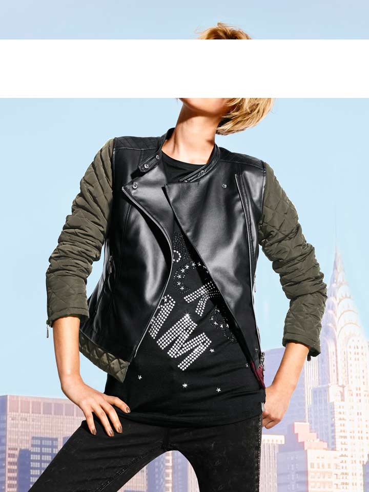 Mandarin Damen Bikerjacke, oliv-schwarz