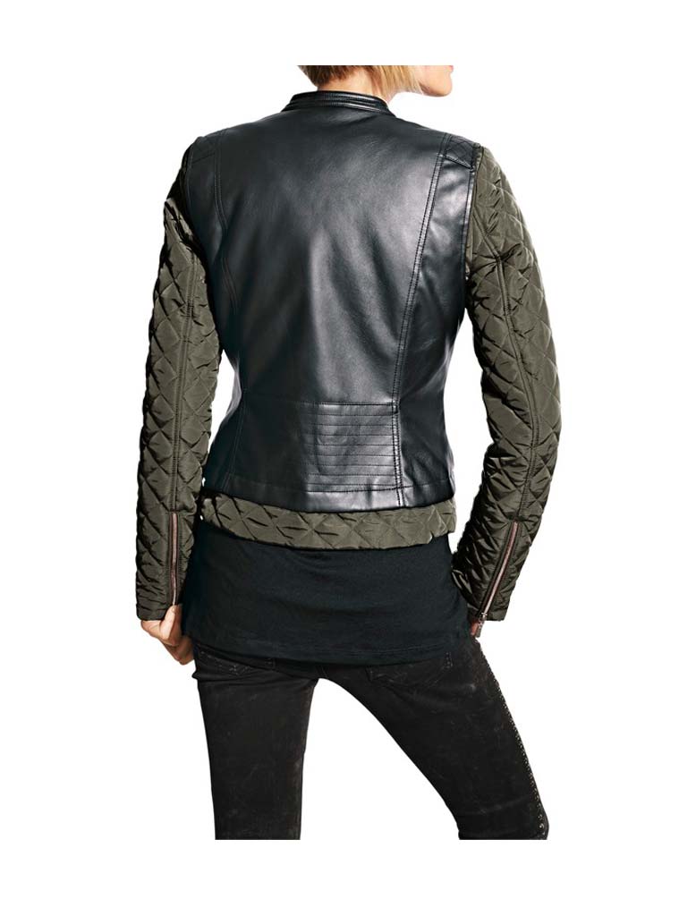 Mandarin Damen Bikerjacke, oliv-schwarz