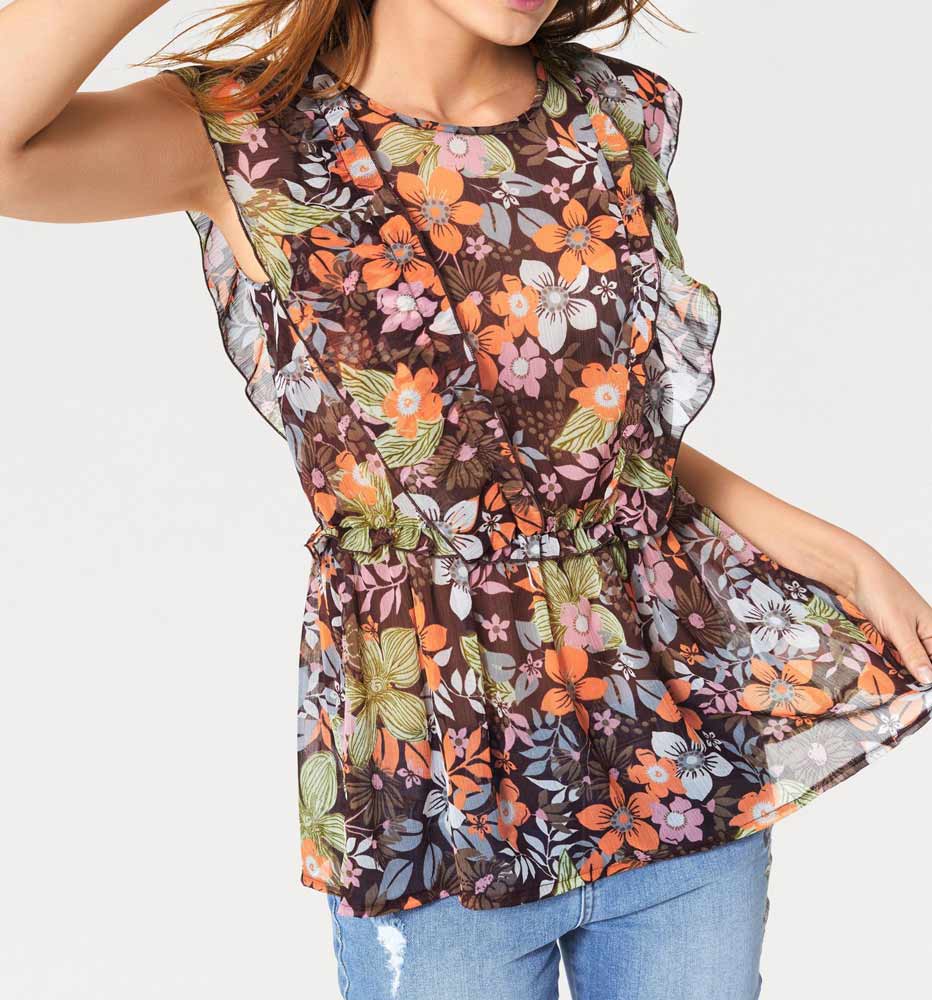 Heine - Best Connections Damen Volant-Chiffon-Druckbluse, bunt
