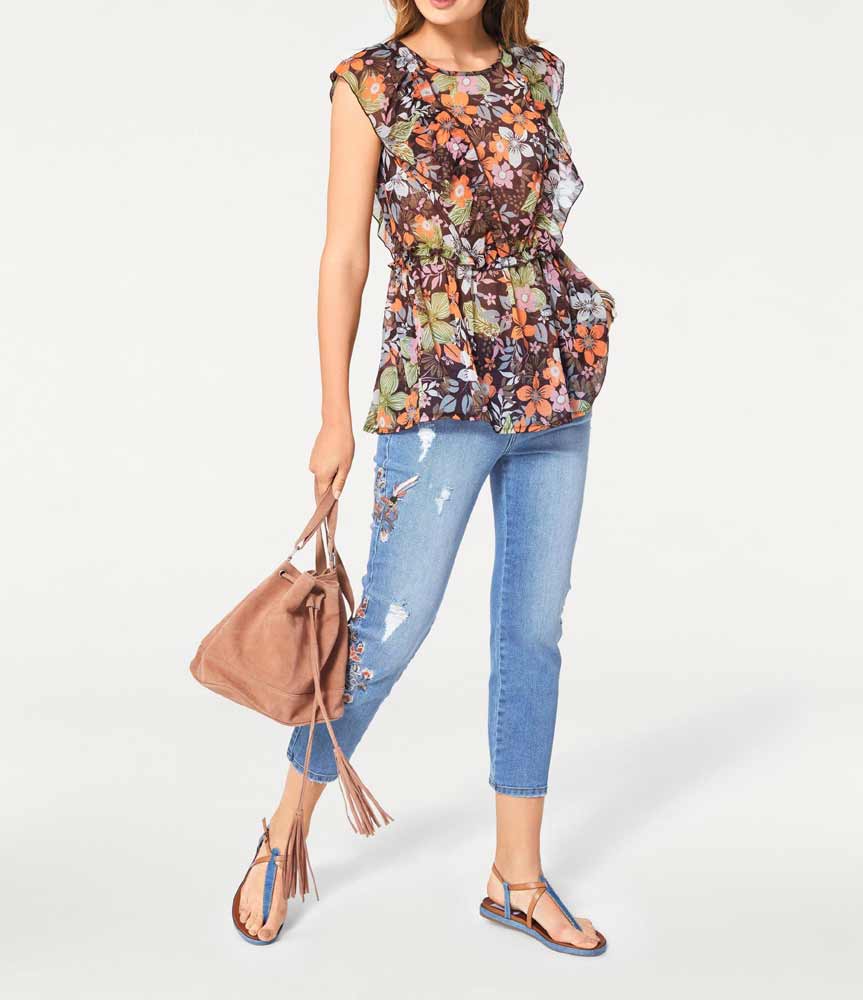 Heine - Best Connections Damen Volant-Chiffon-Druckbluse, bunt