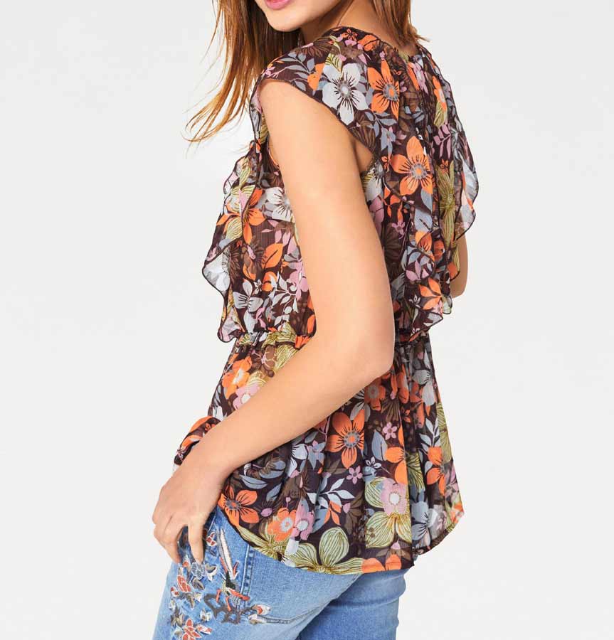 Heine - Best Connections Damen Volant-Chiffon-Druckbluse, bunt