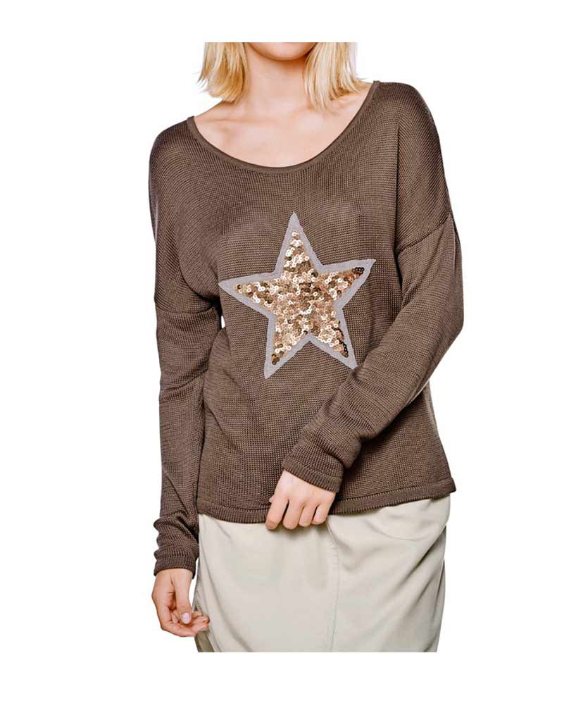 Heine - Best Connections Damen Pullover mit Pailleten, taupe