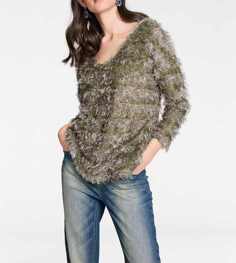 Rick Cardona Damen Designer-Pullover mit Pailletten, taupe