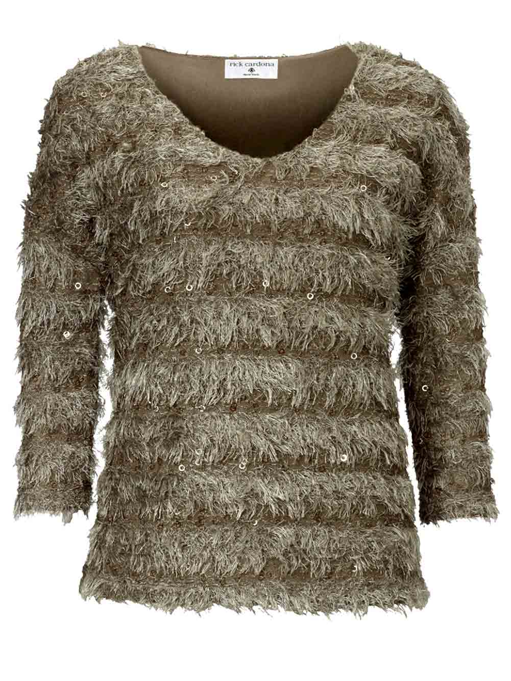 Rick Cardona Damen Designer-Pullover mit Pailletten, taupe