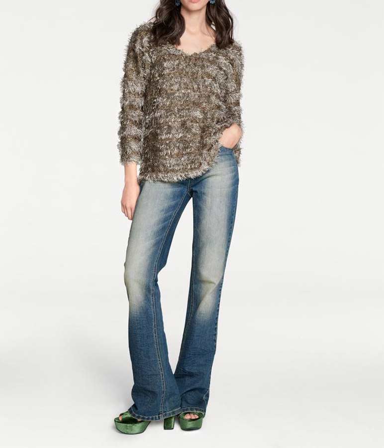 Rick Cardona Damen Designer-Pullover mit Pailletten, taupe