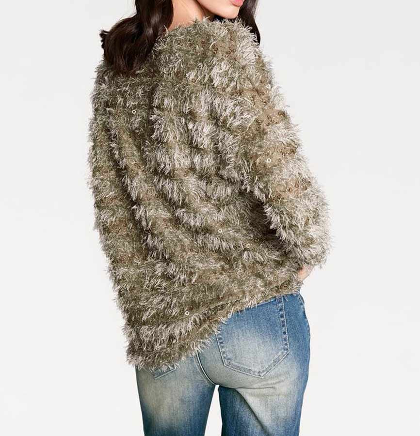 Rick Cardona Damen Designer-Pullover mit Pailletten, taupe