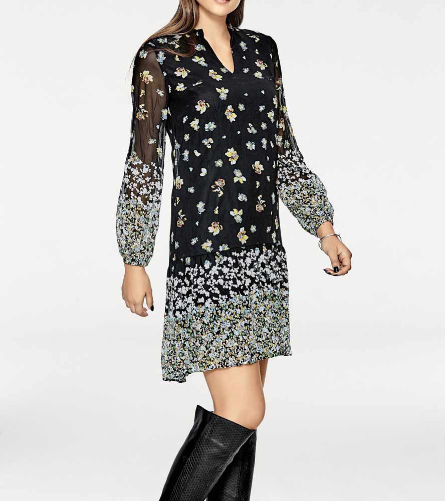 Rick Cardona Damen Designer-Druckkleid, schwarz-bunt