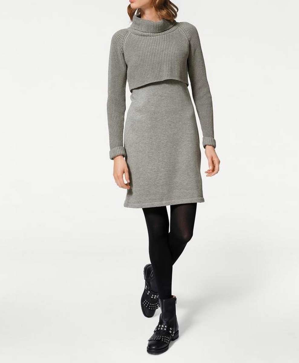 HEINE - BEST CONNECTIONS Damen 2-in-1-Strickkleid, grau