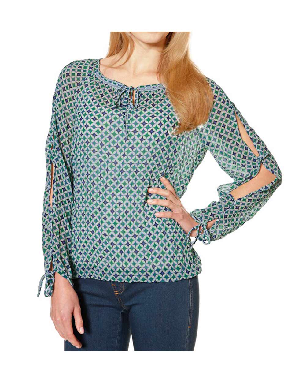 Heine Damen Chiffonbluse, grün-bunt