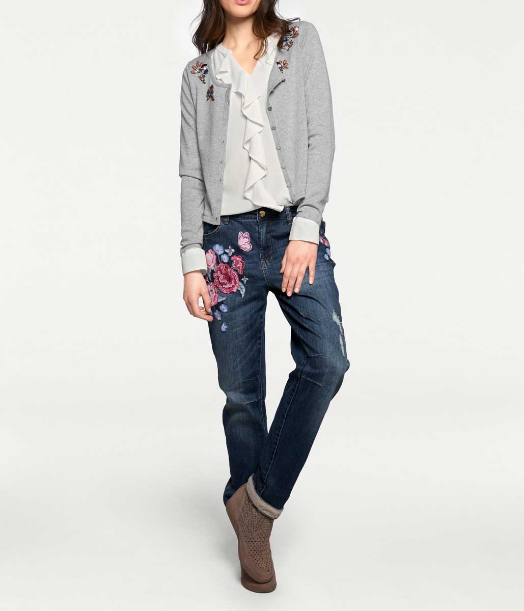 Linea Tesini Damen Designer-Cardigan m. Strass, grau