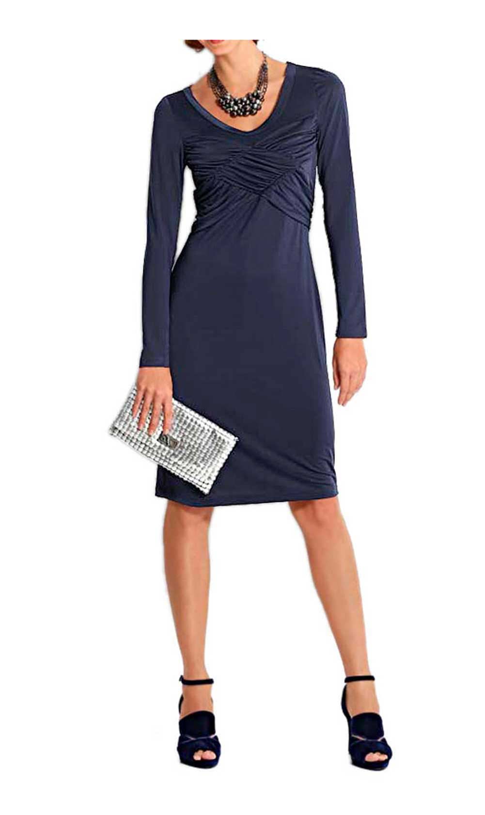Heine Damen Drapé-Kleid, nachtblau