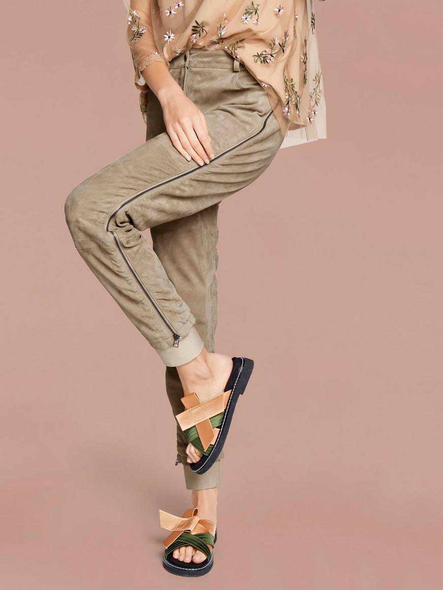 Rick Cardona Damen Designer-Velourslederhose, sand