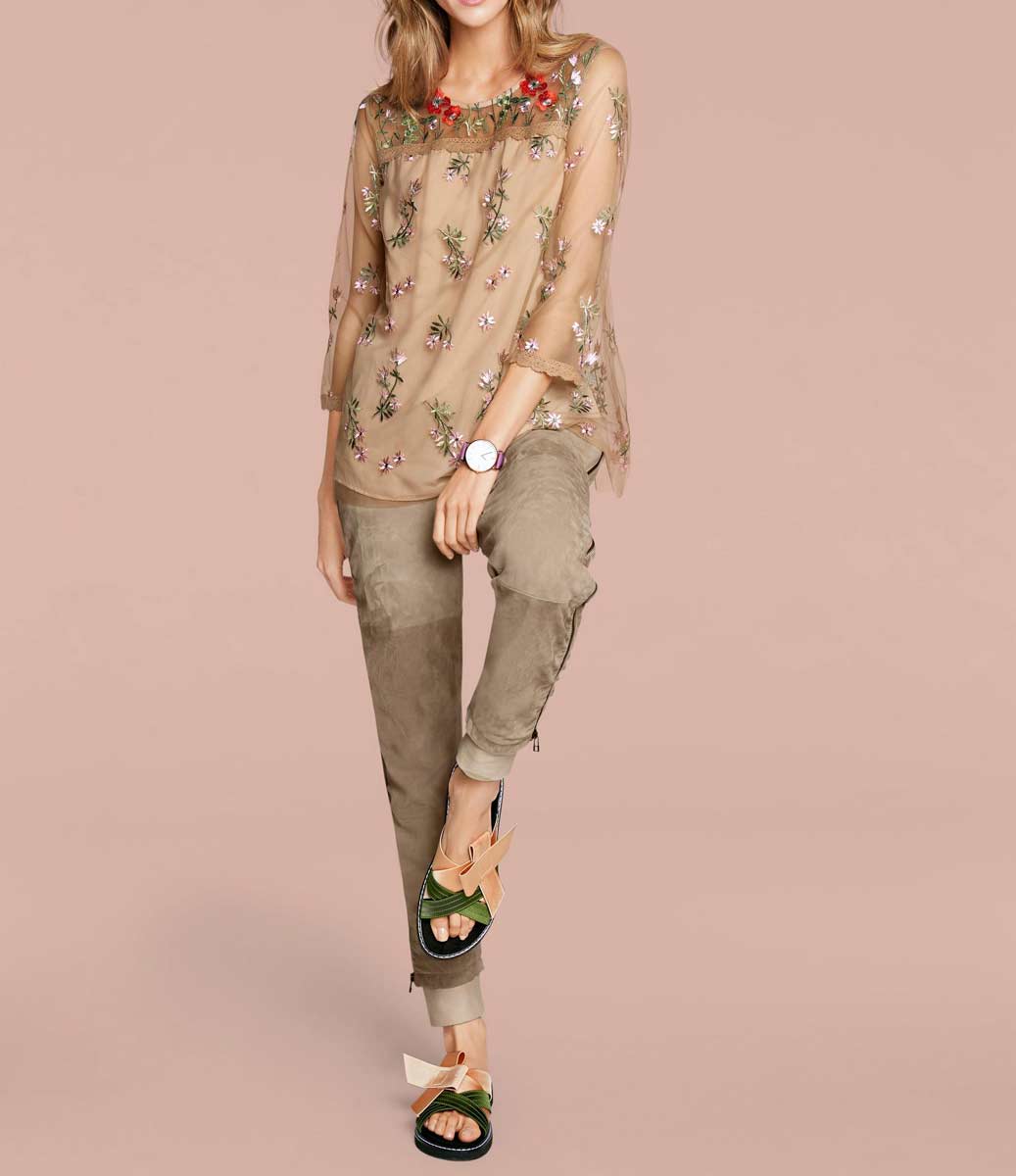 Rick Cardona Damen Designer-Velourslederhose, sand