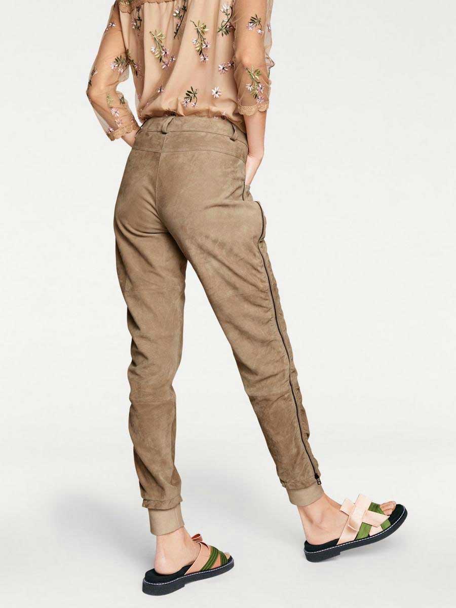 Rick Cardona Damen Designer-Velourslederhose, sand
