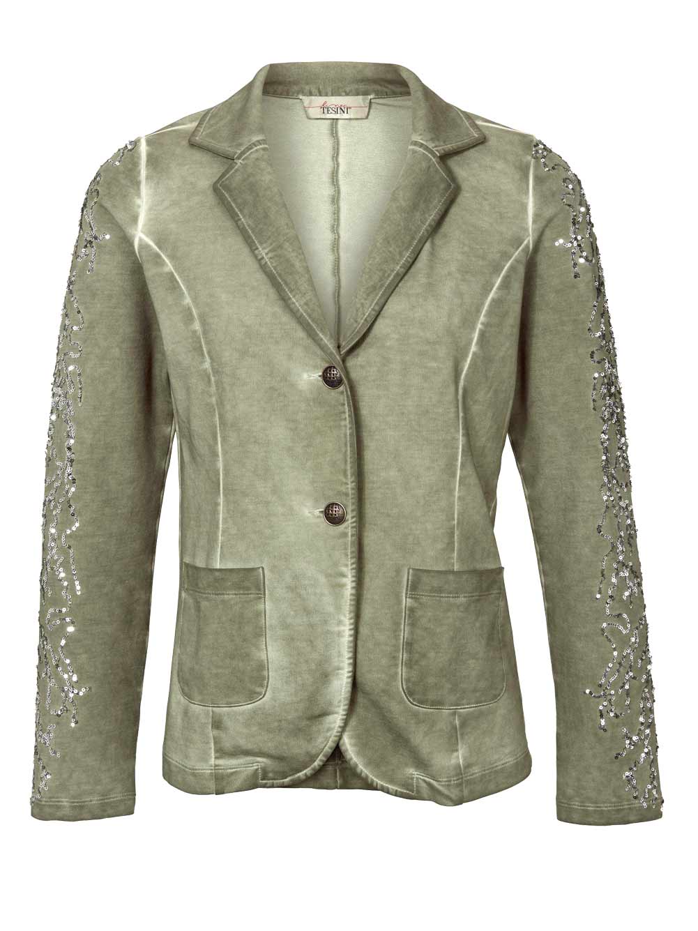 Linea Tesini Damen Designer-Sweatblazer mit Pailletten, oliv