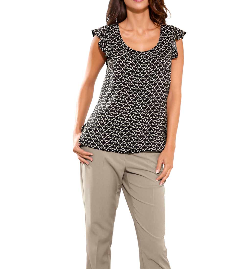 Patrizia Dini Damen Designer-Druckbluse, schwarz-beige