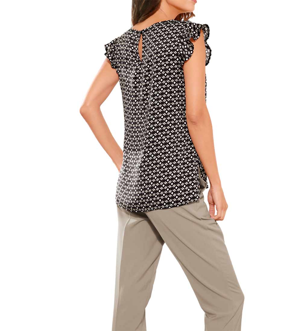 Patrizia Dini Damen Designer-Druckbluse, schwarz-beige