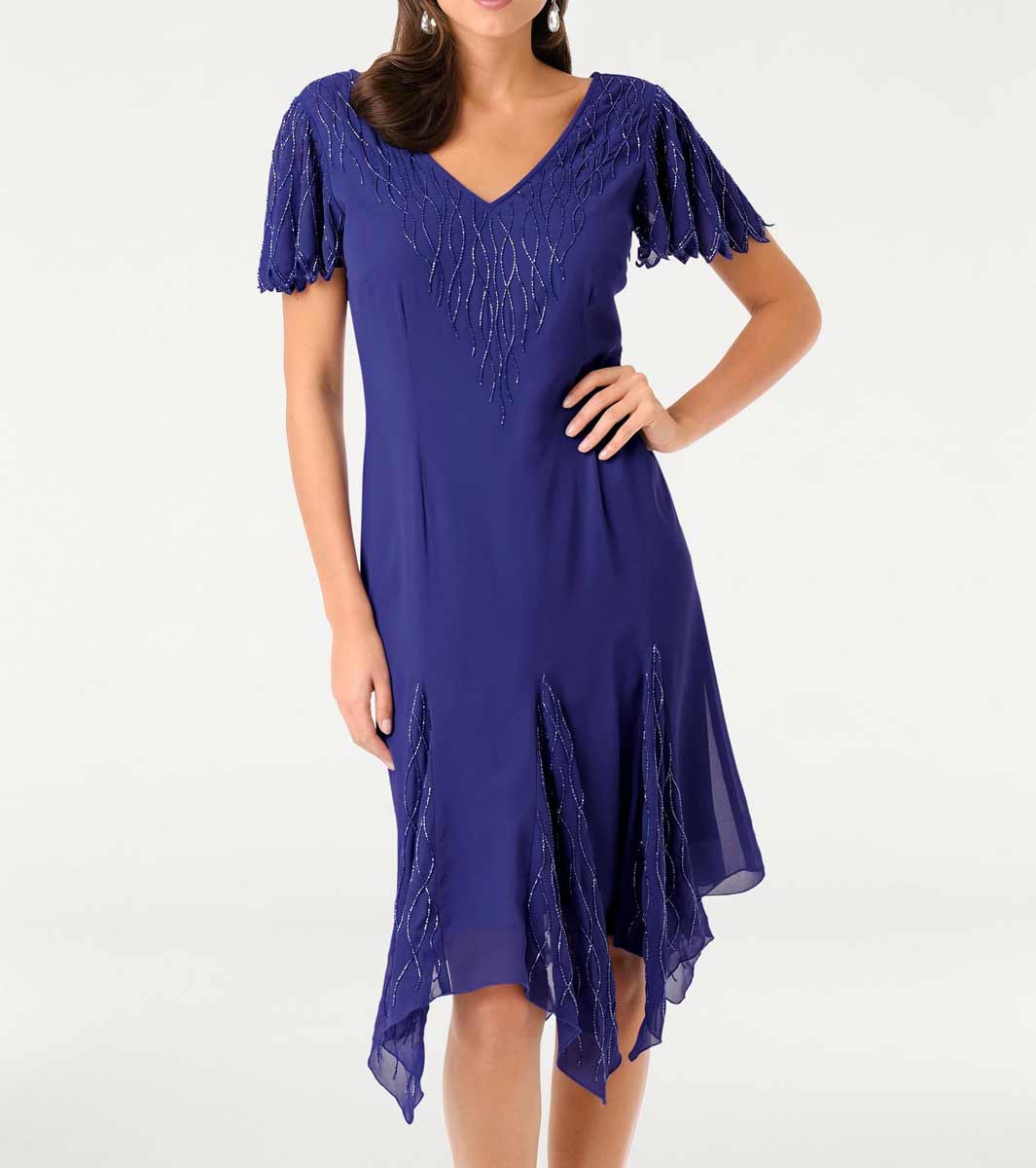 Ashley Brooke Damen Designer-Cocktailkleid mit Perlen, blau
