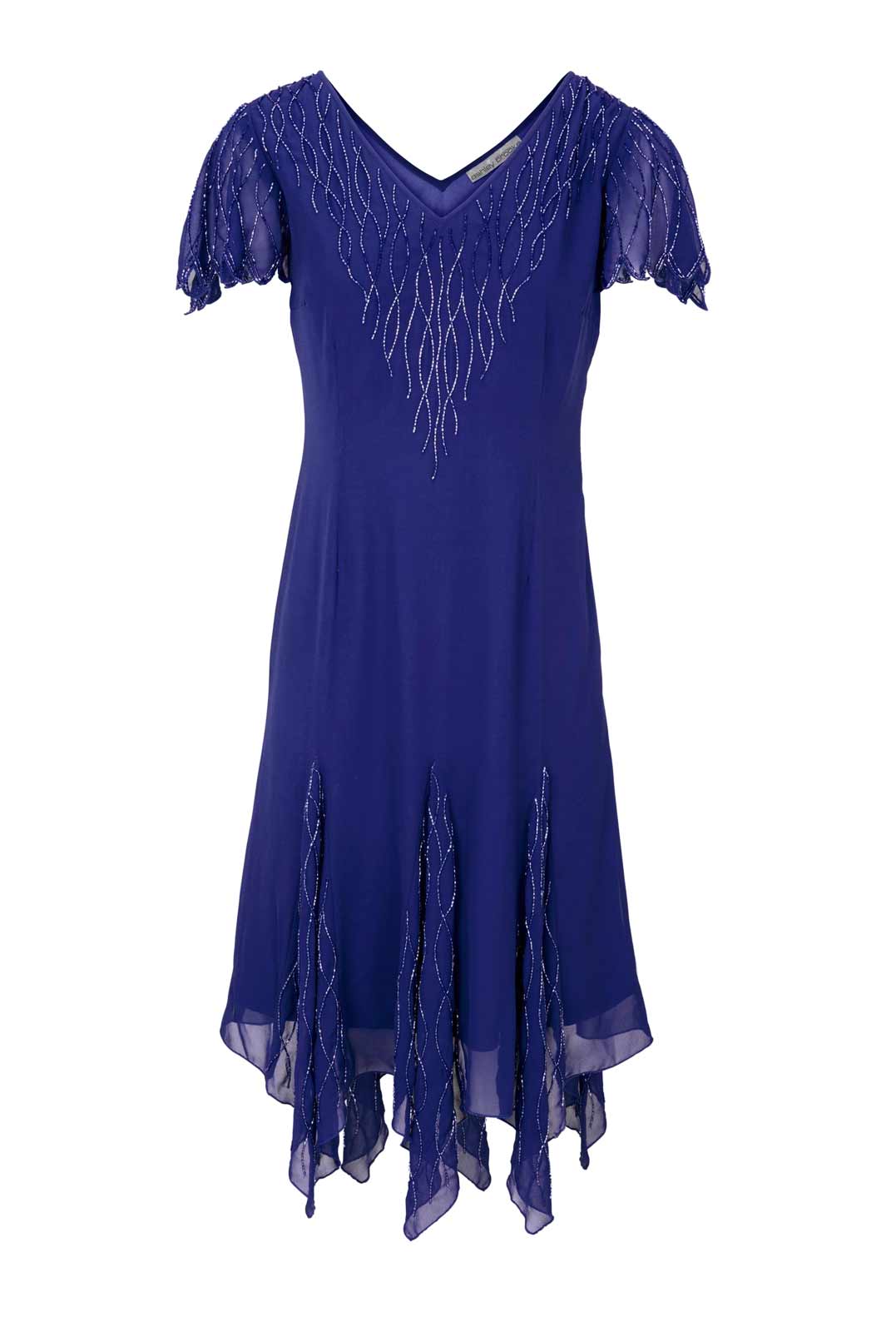 Ashley Brooke Damen Designer-Cocktailkleid mit Perlen, blau
