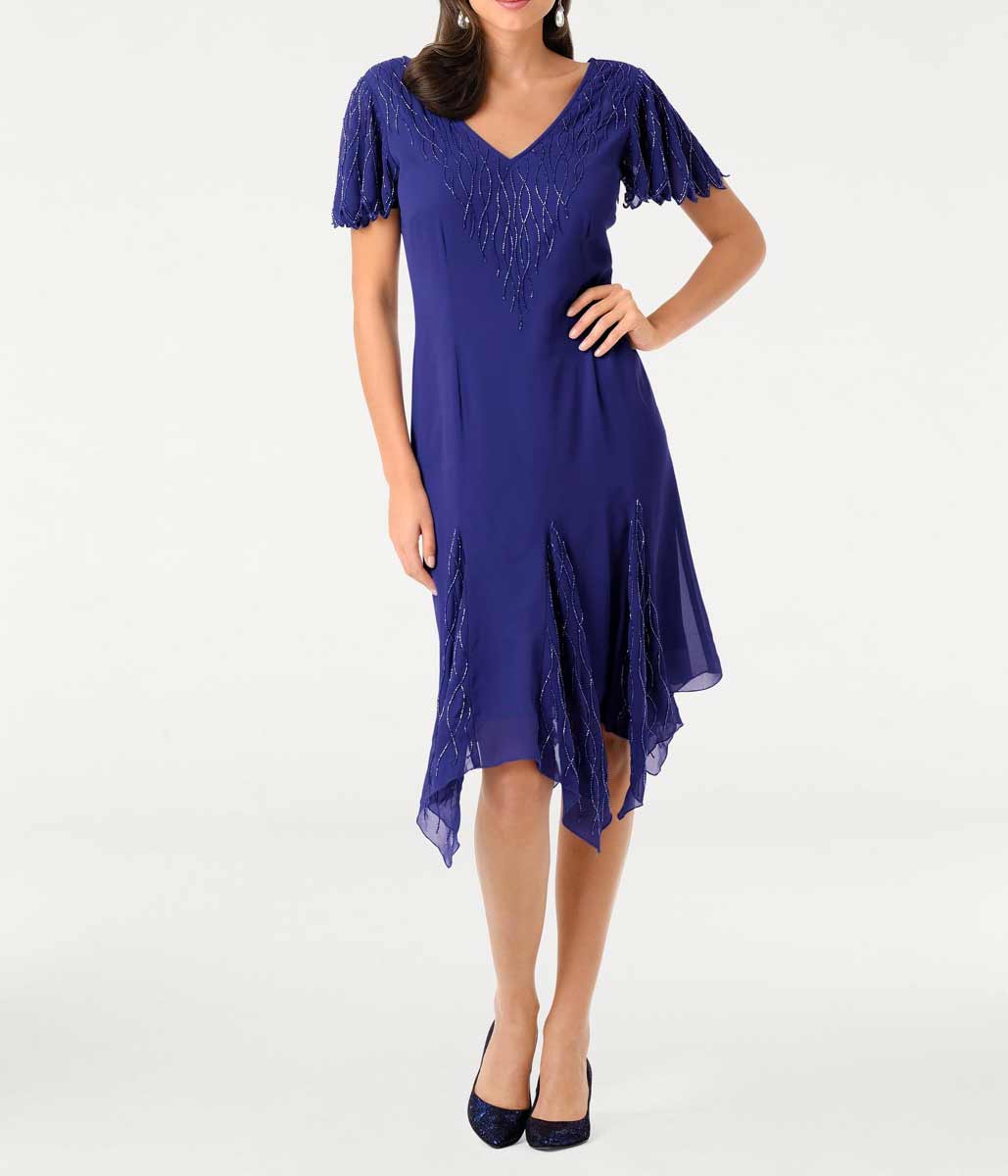 Ashley Brooke Damen Designer-Cocktailkleid mit Perlen, blau