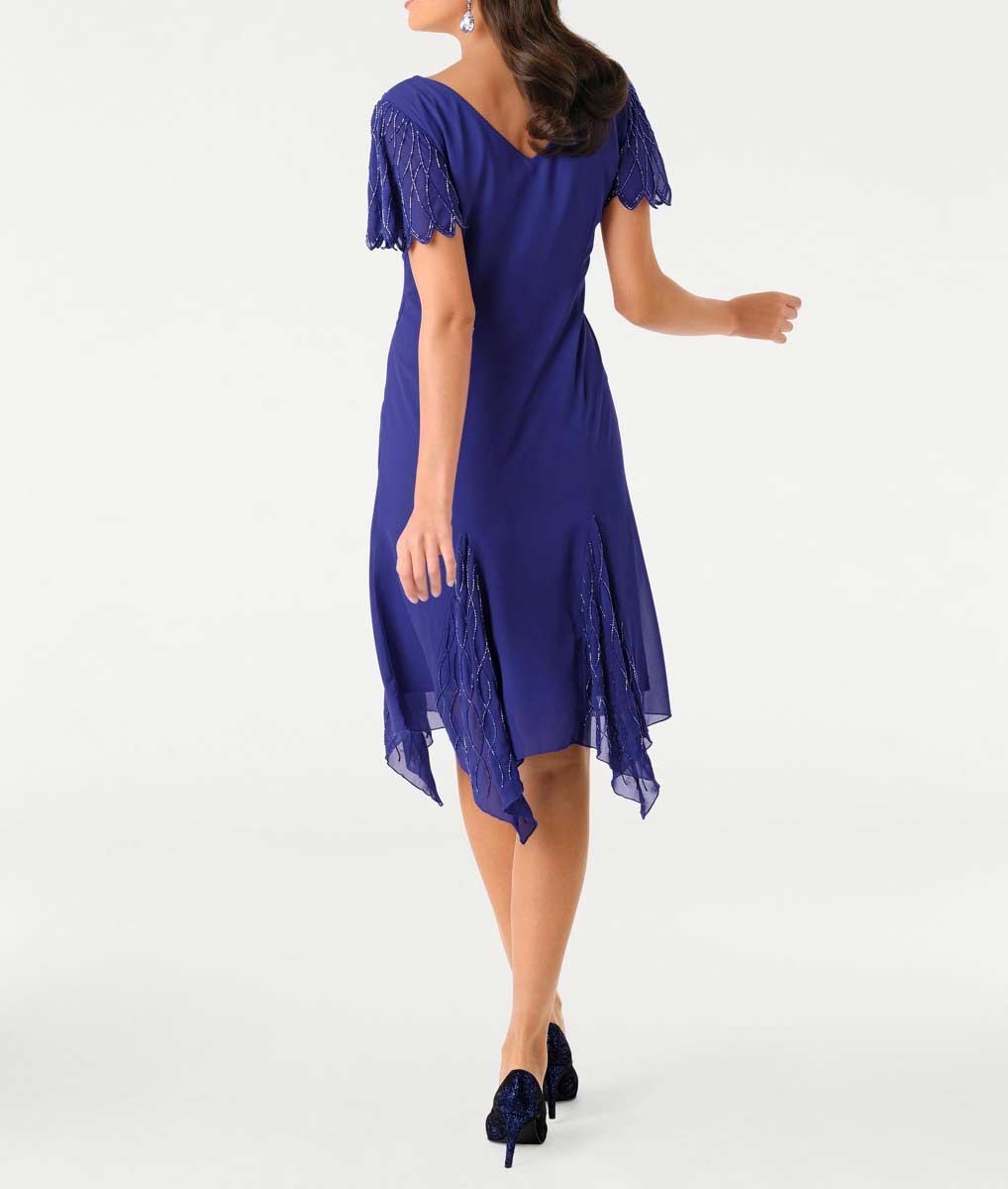 Ashley Brooke Damen Designer-Cocktailkleid mit Perlen, blau