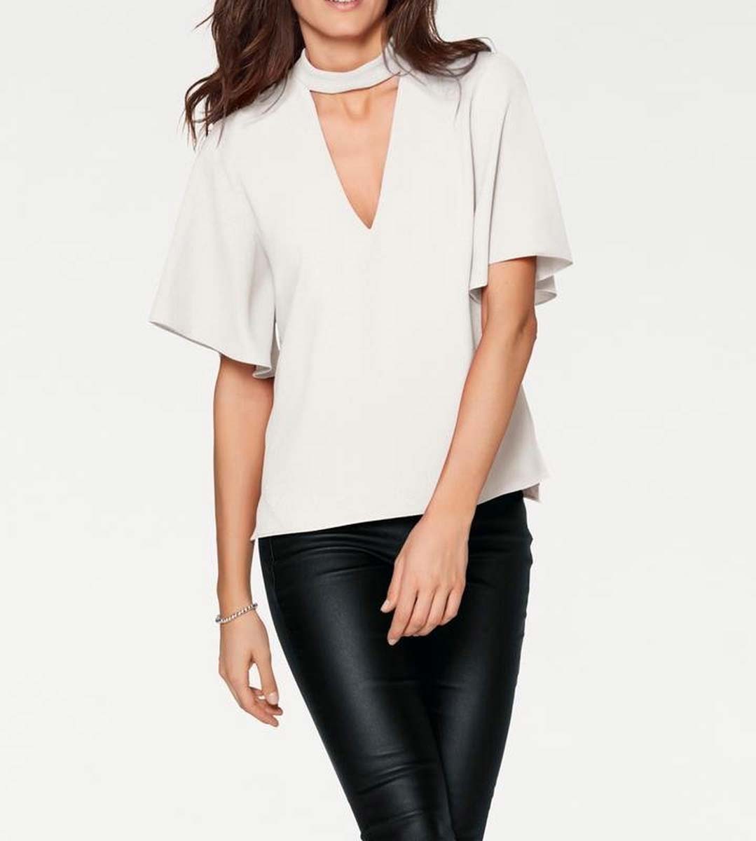 Ashley Brooke Damen Designer-Bluse mit Cut-Out, offwhite