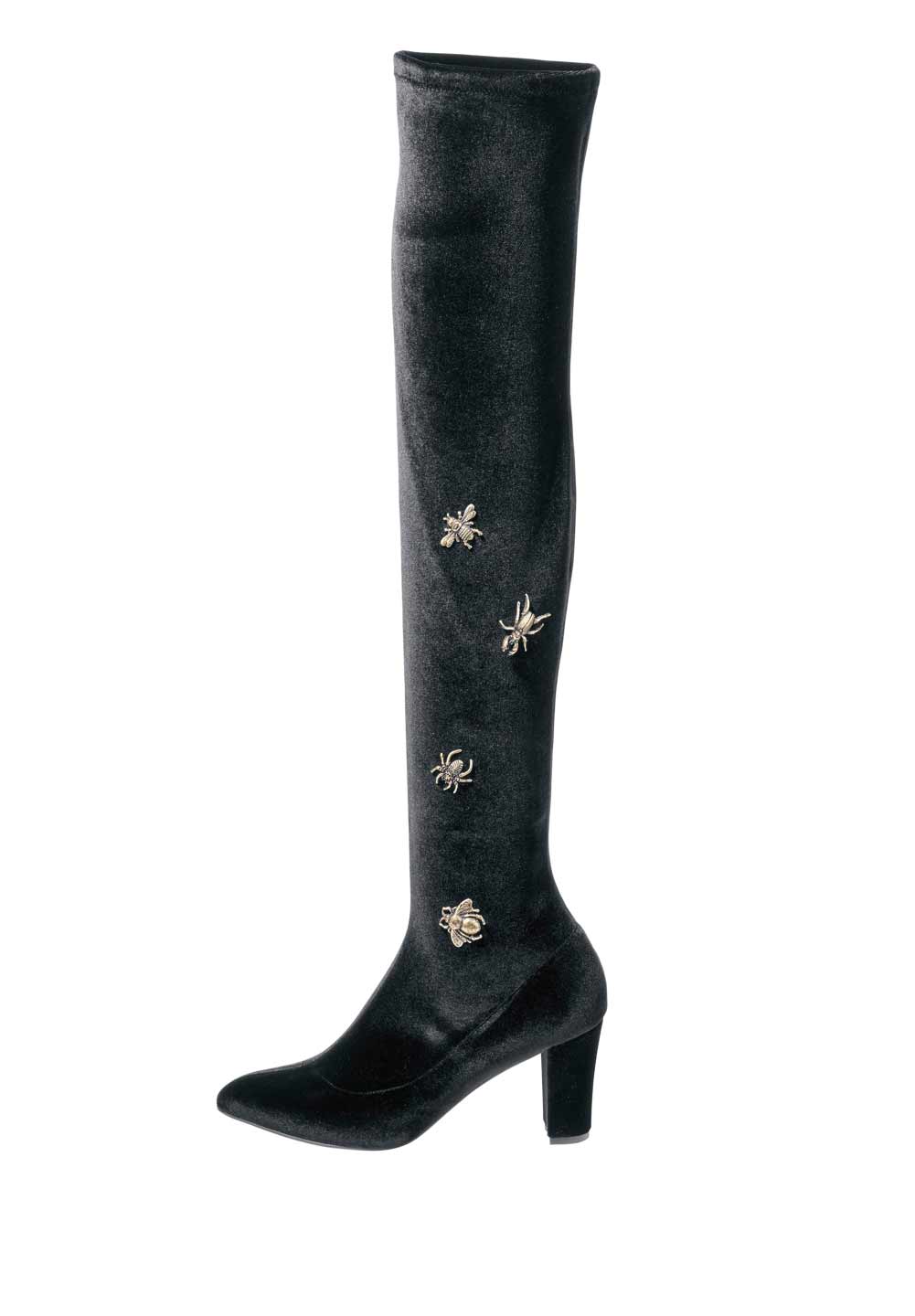 Heine Damen Samt-Overkneestiefel, schwarz