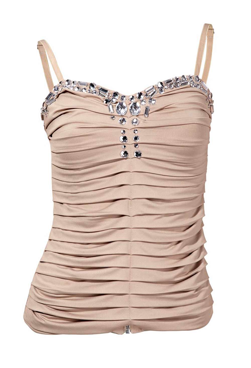 Mandarin Damen Corsage mit Strass, beige