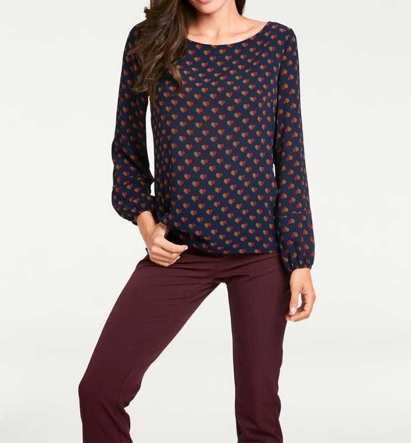 Ashley Brooke Damen Designer-Druckbluse, marine-bordeaux