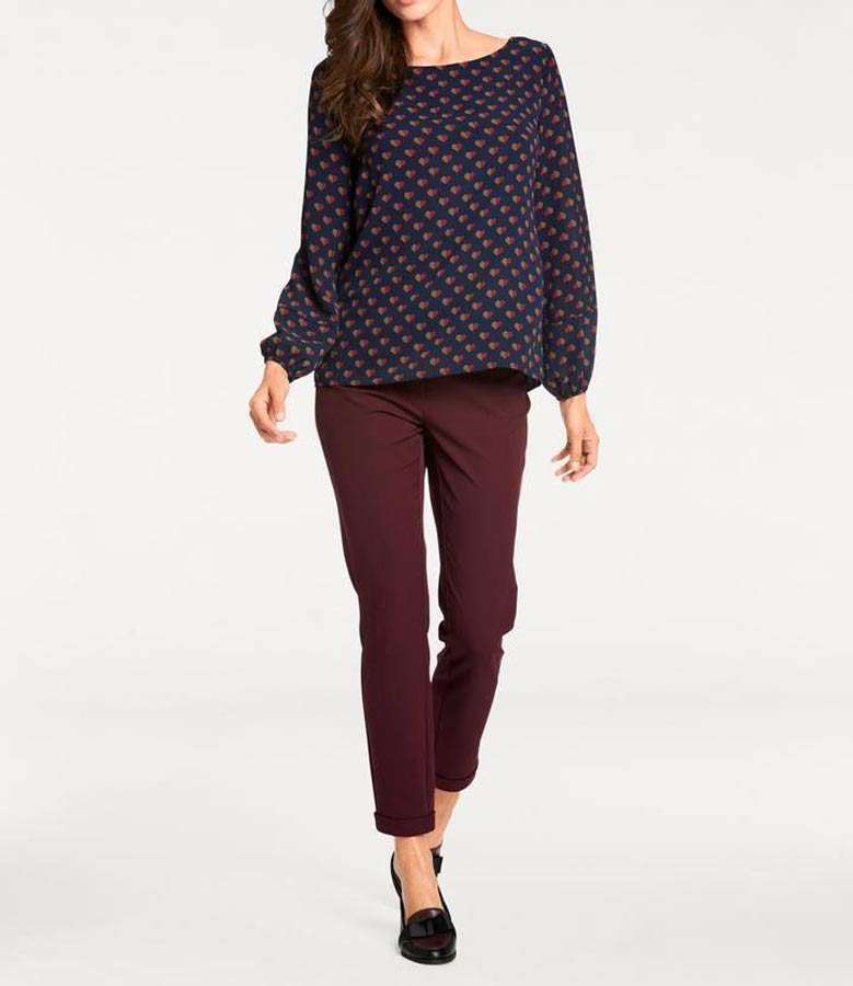 Ashley Brooke Damen Designer-Druckbluse, marine-bordeaux