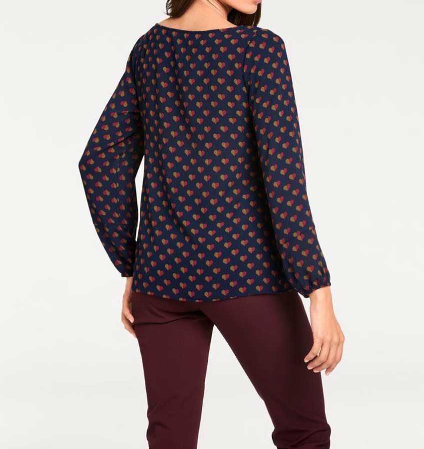 Ashley Brooke Damen Designer-Druckbluse, marine-bordeaux
