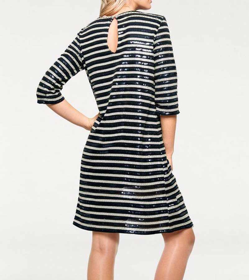 Heine - Best Connections Damen Paillettenkleid, nachtblau-ecru