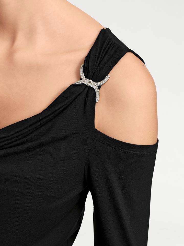 Ashley Brooke Damen Designer-Wasserfallshirt, schwarz