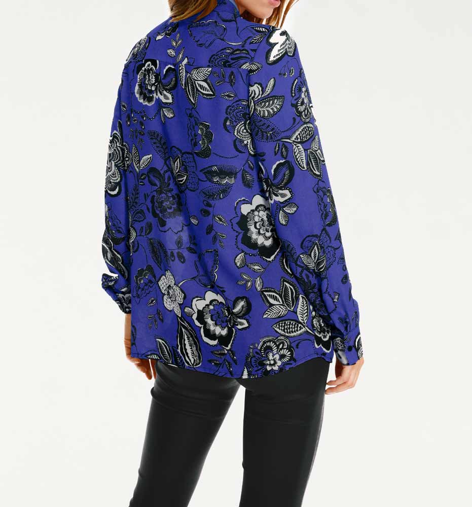 Rick Cardona Damen Designer-Druckbluse mit Krawatte, blau