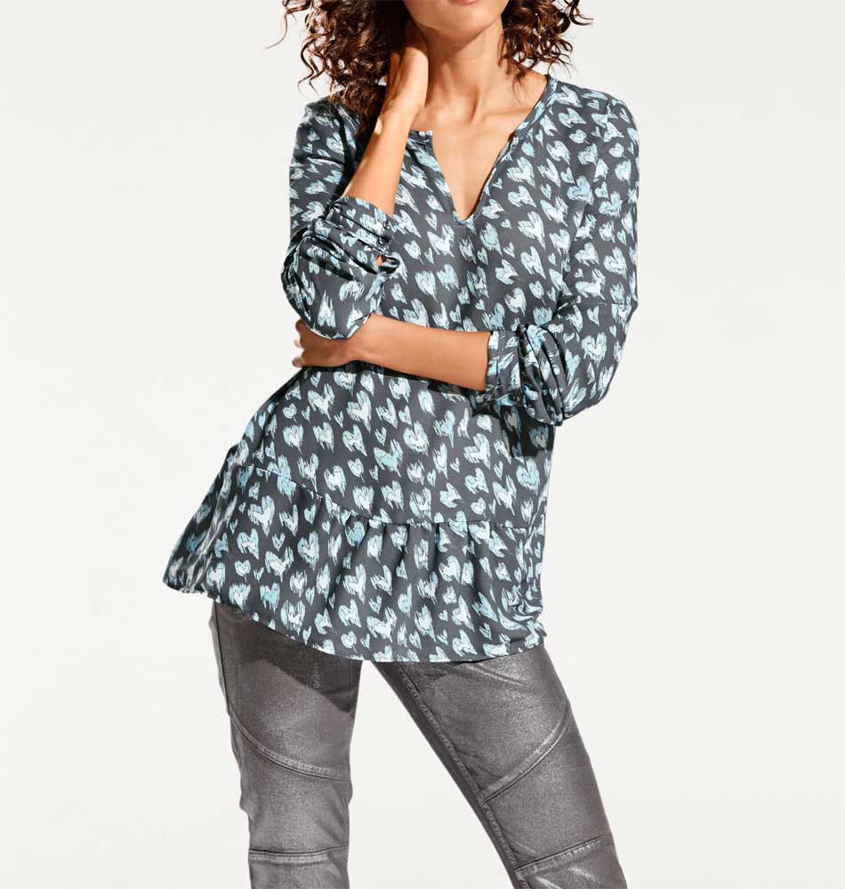 Heine-Best Connections Damen Druckbluse, grau-mint