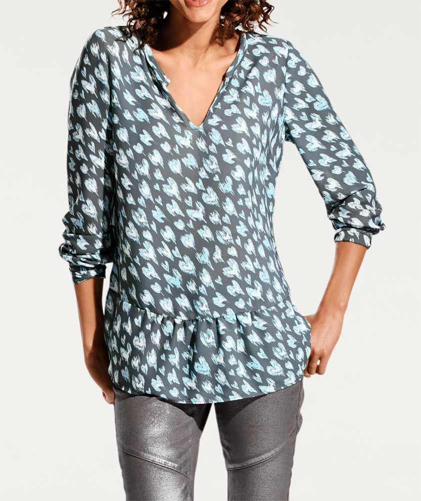Heine-Best Connections Damen Druckbluse, grau-mint