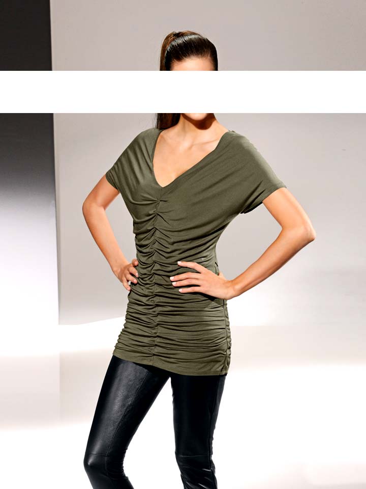 Patrizia Dini Designer-Shirt mit Raffungen, oliv